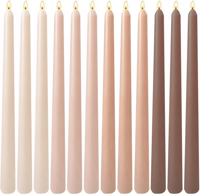 Sihuida 12-Pack Gradient Mocha Taper Candles, 10 Inch Unscented Dripless Candlesticks, Long-Lasting Burn Time of 7-8 Hours, Perfect for Dinners Parties and Home Décor - Image 1
